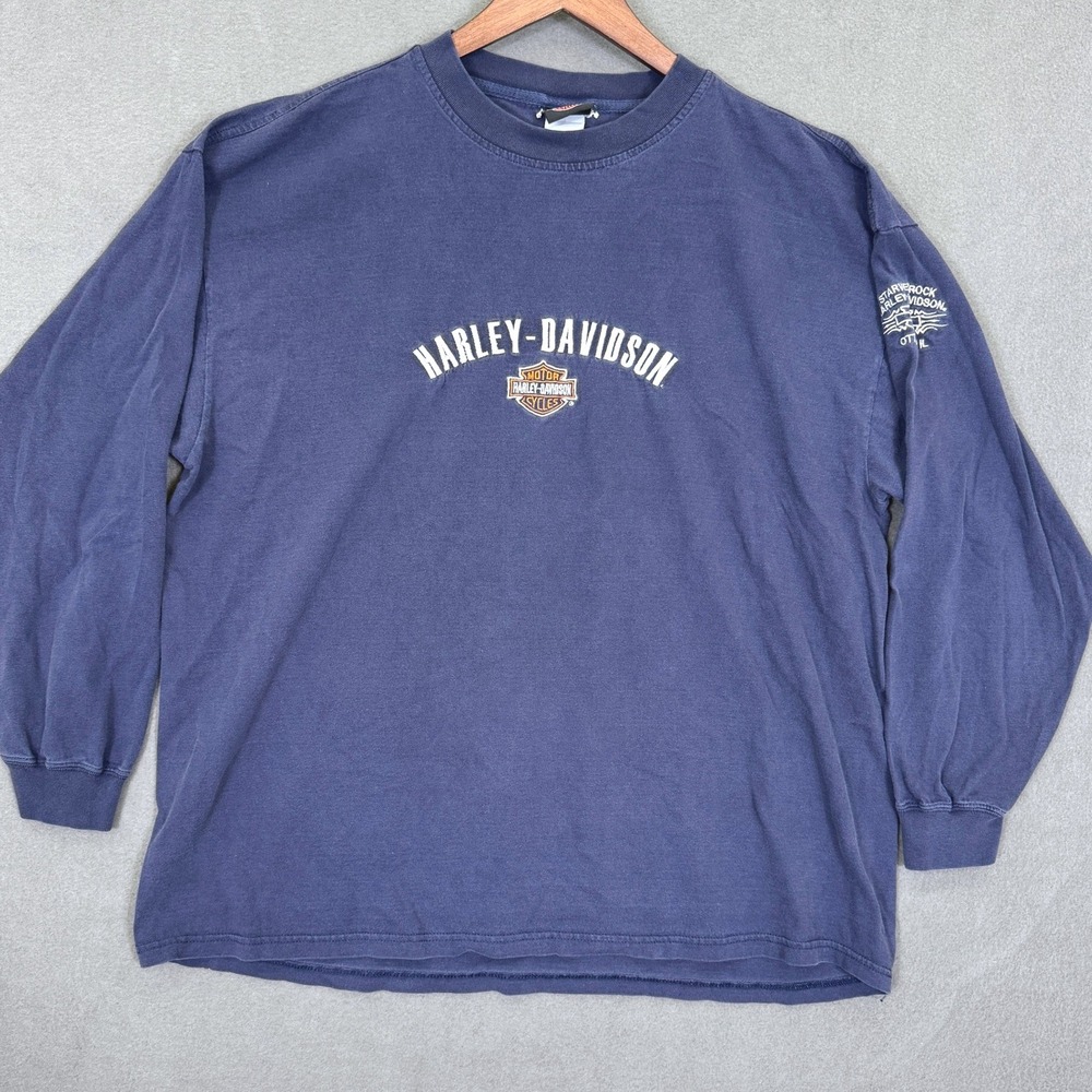 Starved Rock Shirt Men XL Blue Harley-Davidson Embroidered Long Sleeve Biker Tee